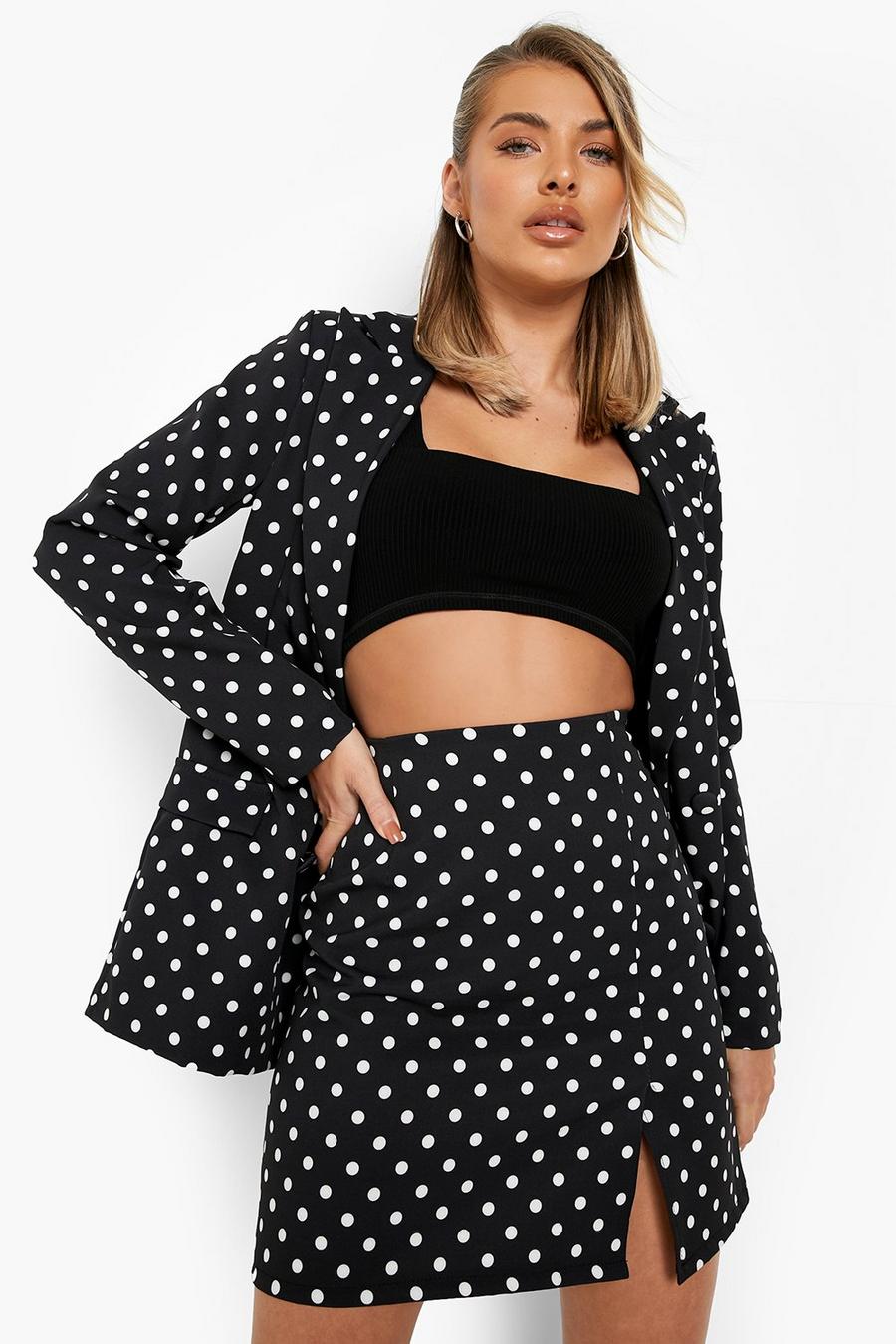 Black Polka Dot Side Split Mini Skirt image number 1
