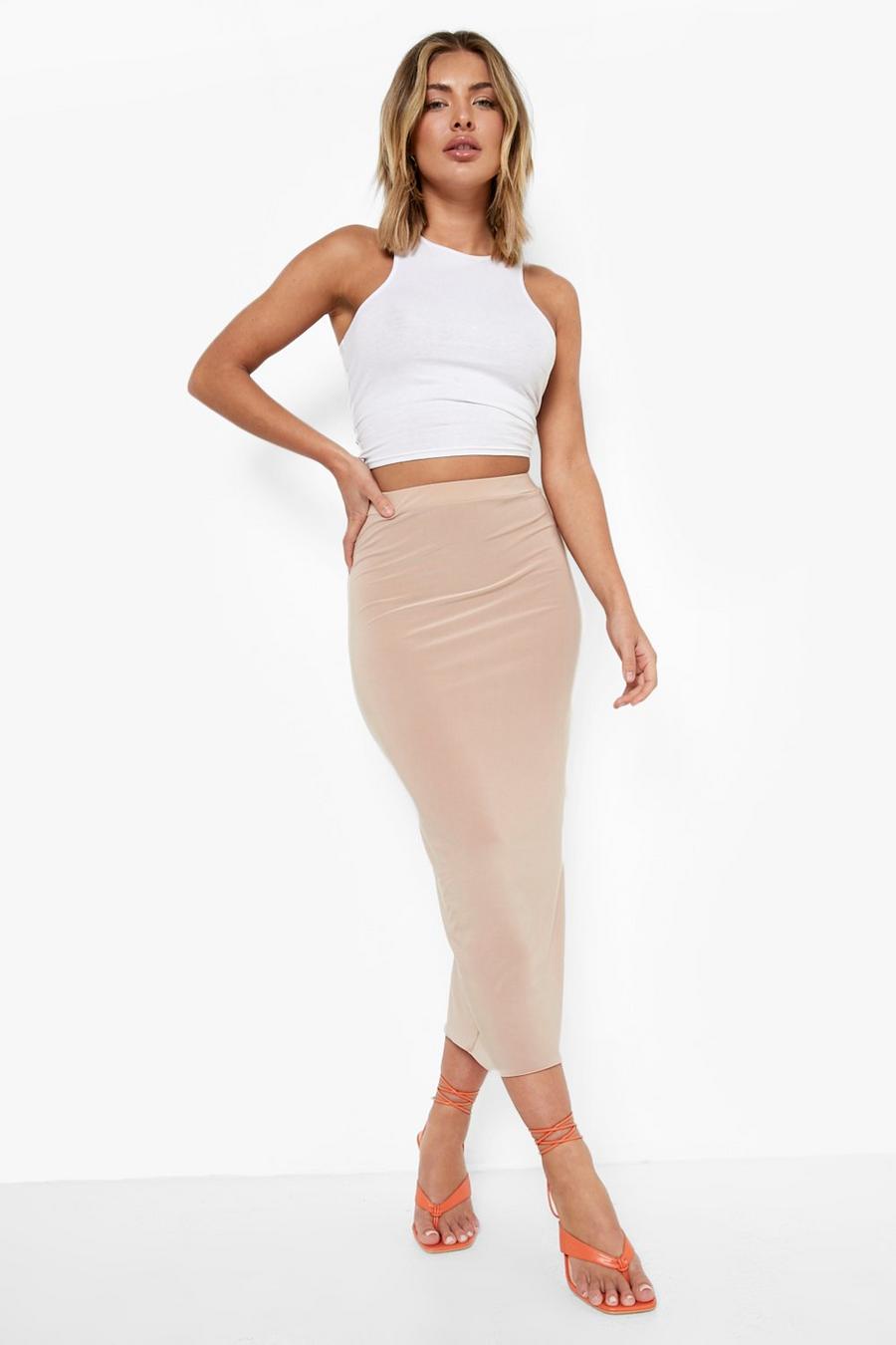 Stone High Waisted Double Layered Slinky Midaxi Skirt image number 1