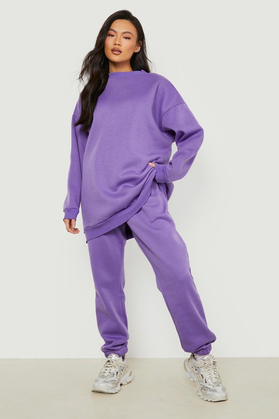 Purple Longline Oversized Sweater Tracksuit