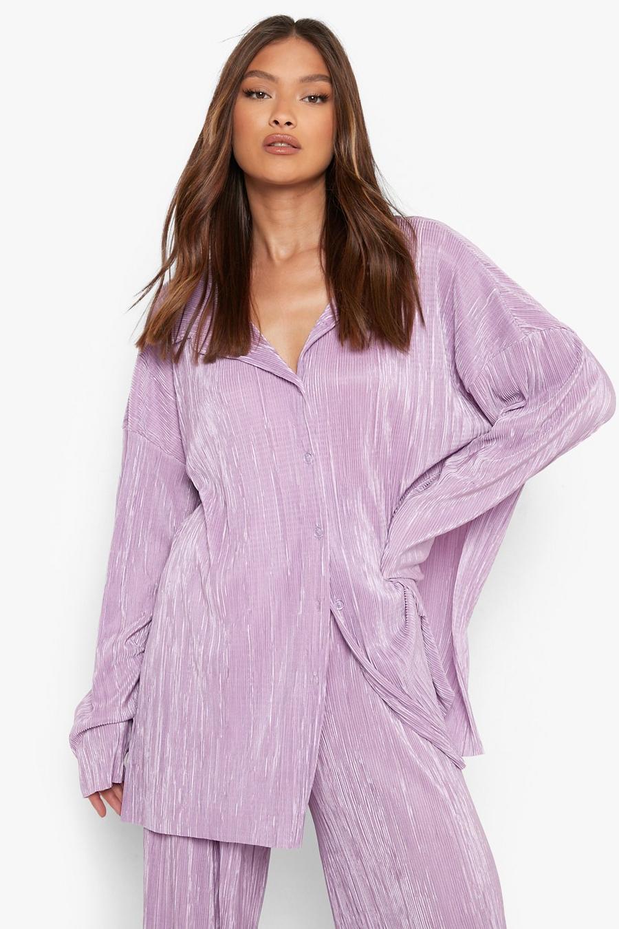 Mauve Plisse Oversized Relaxed Fit Shirt image number 1