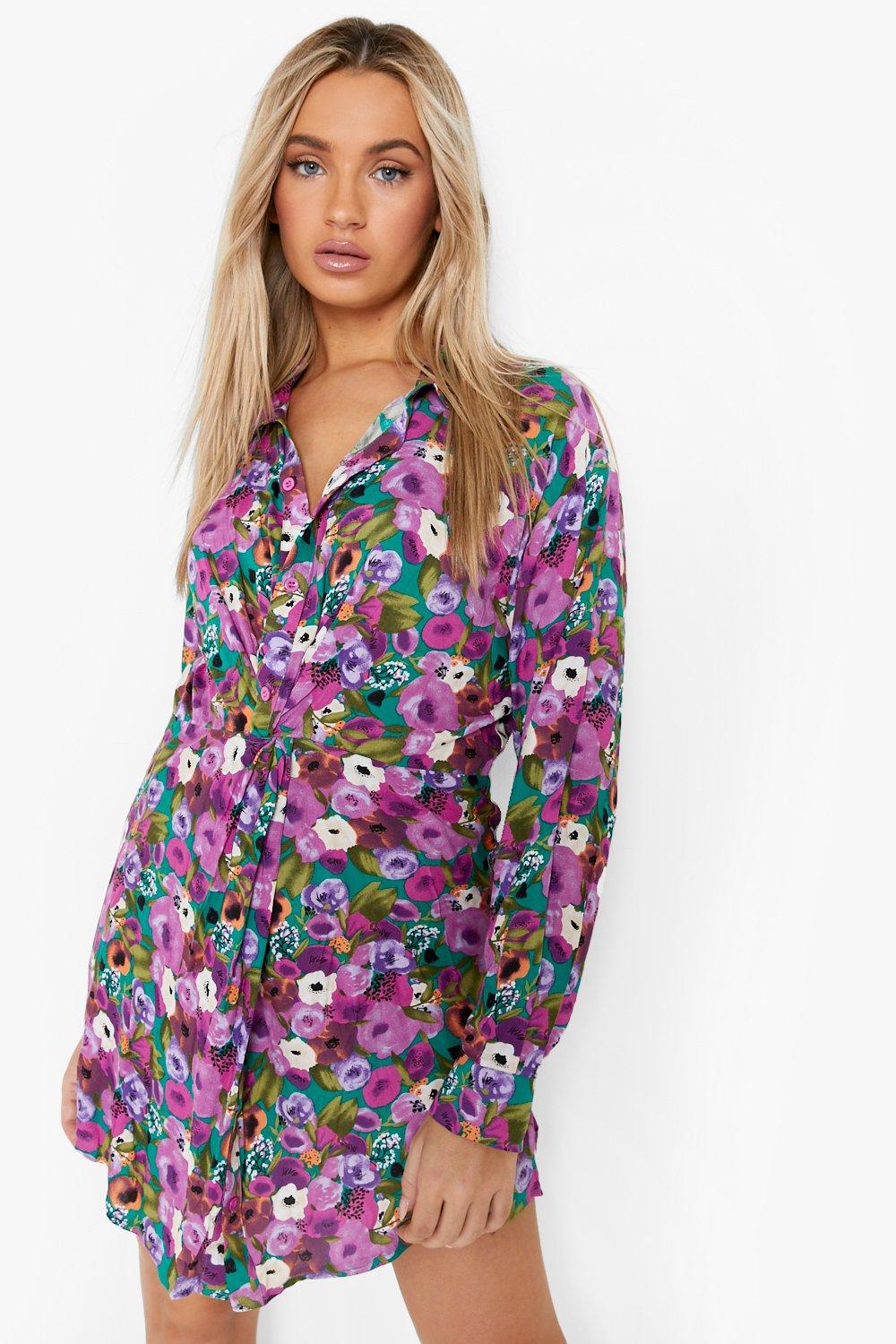 Floral Twist Shirt Dress boohoo