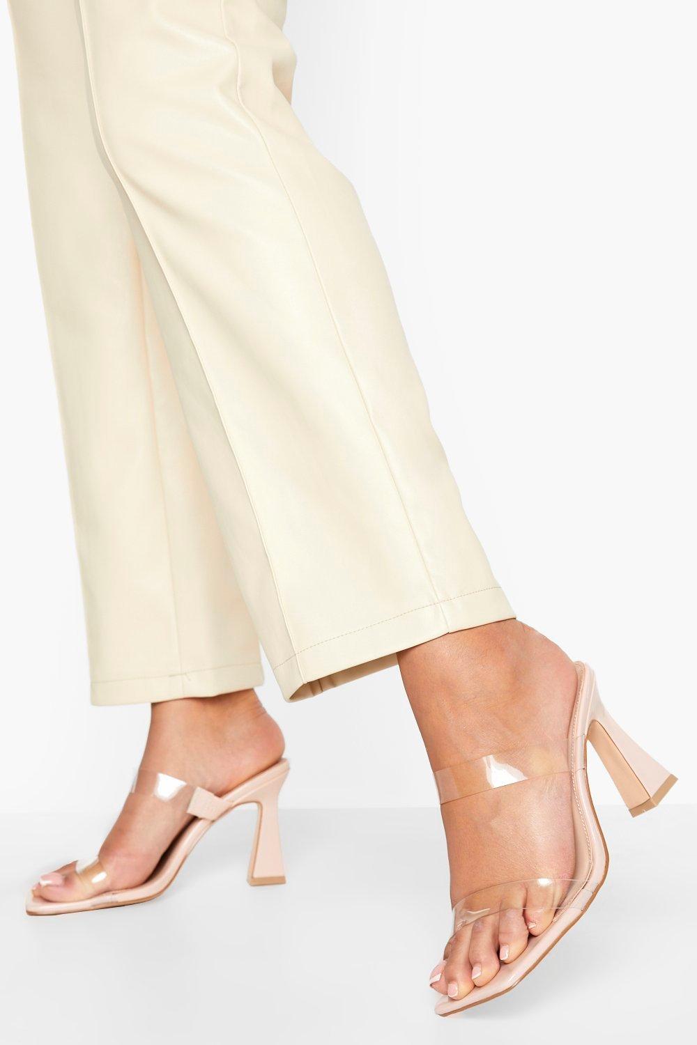 wide width clear heel mules