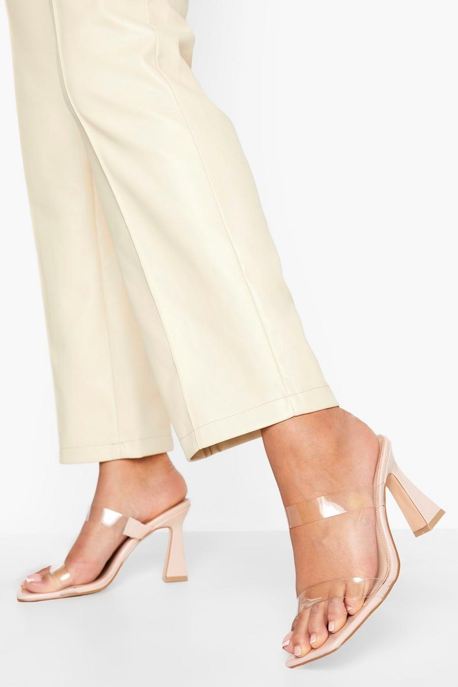 Nude Wide Fit Clear Double Strap Heeled Mule image number 1