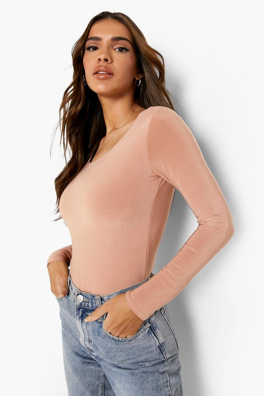 Stone Double Layer Long Sleeve Scoop Bodysuit image number 1