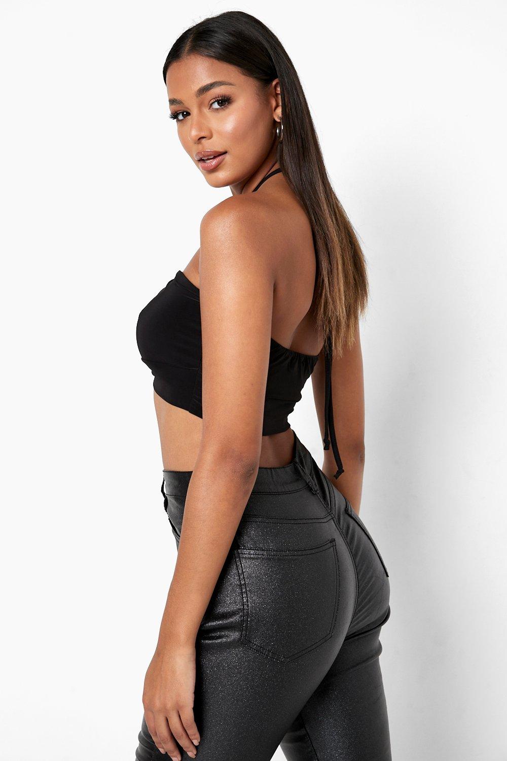 Double Layer Cut Out Halter Neck Crop Top