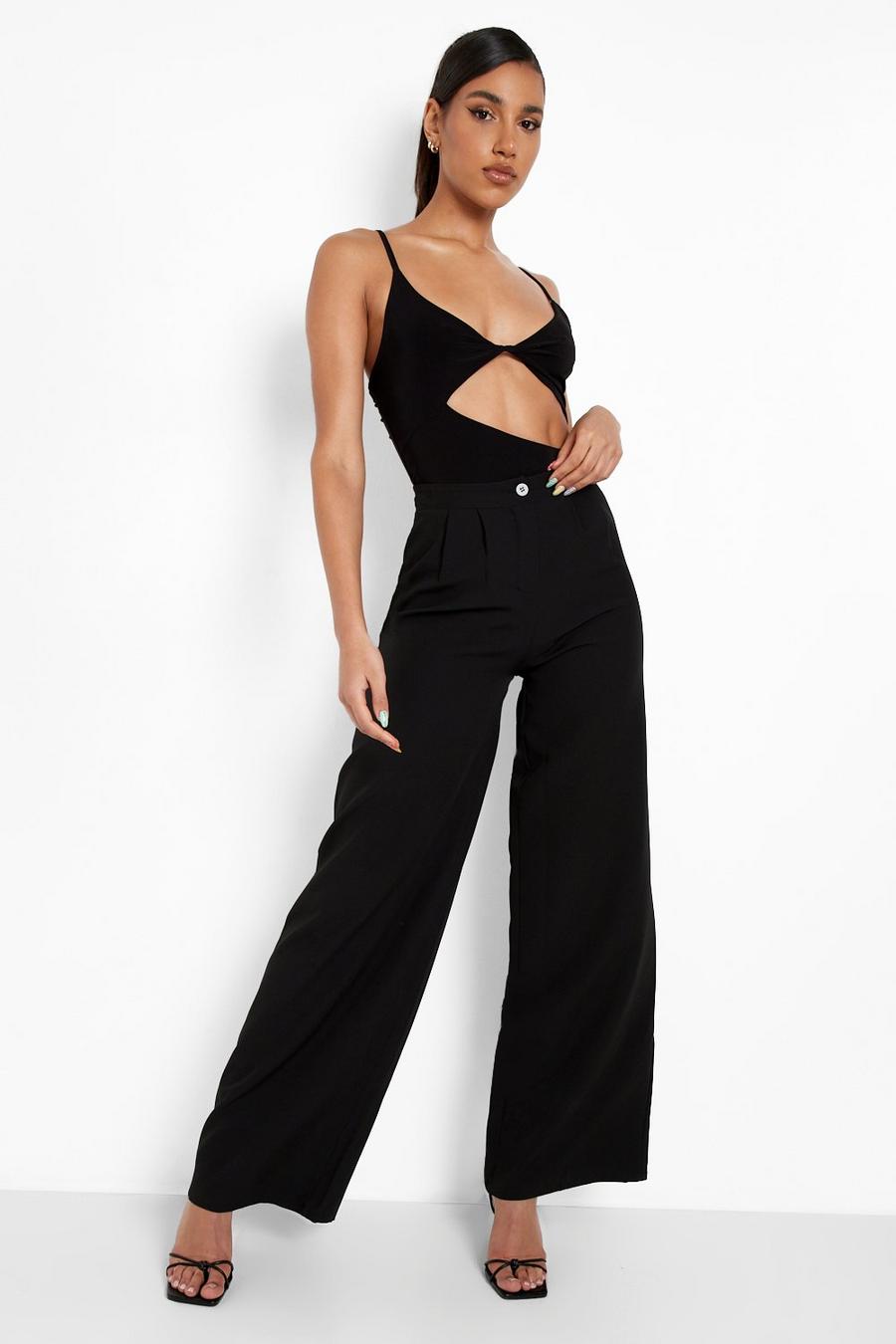 Black Double Layer Ruched Cut Out Bodysuit image number 1