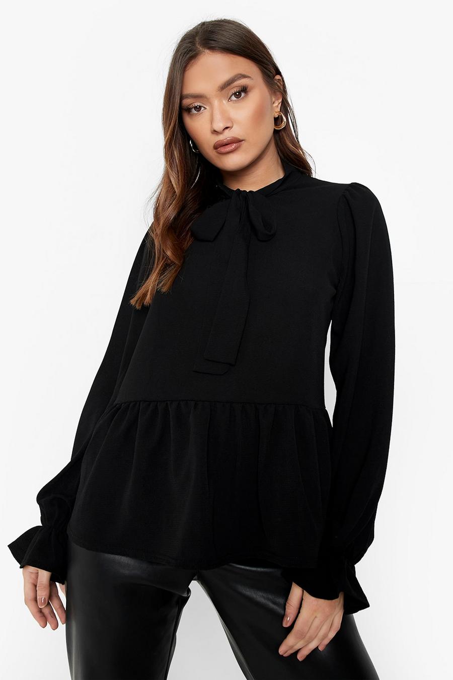 Black Woven Pussybow Blouse image number 1