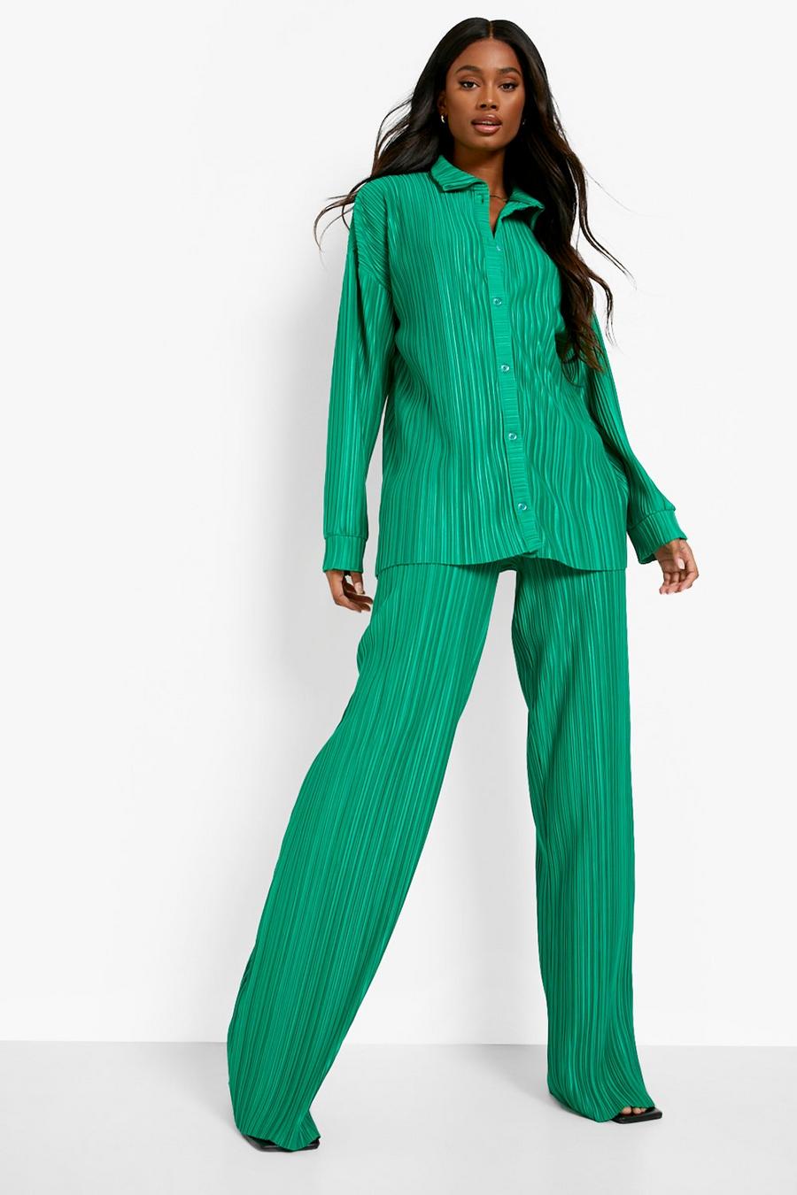 Bright green gerde Plisse Oversized Relaxed Fit Shirt