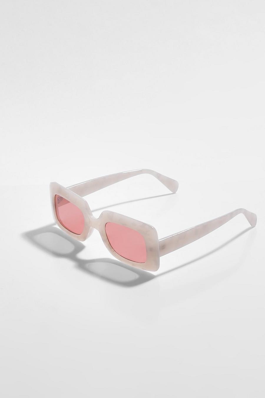Cream white Tonal Marble Square Sunglasses