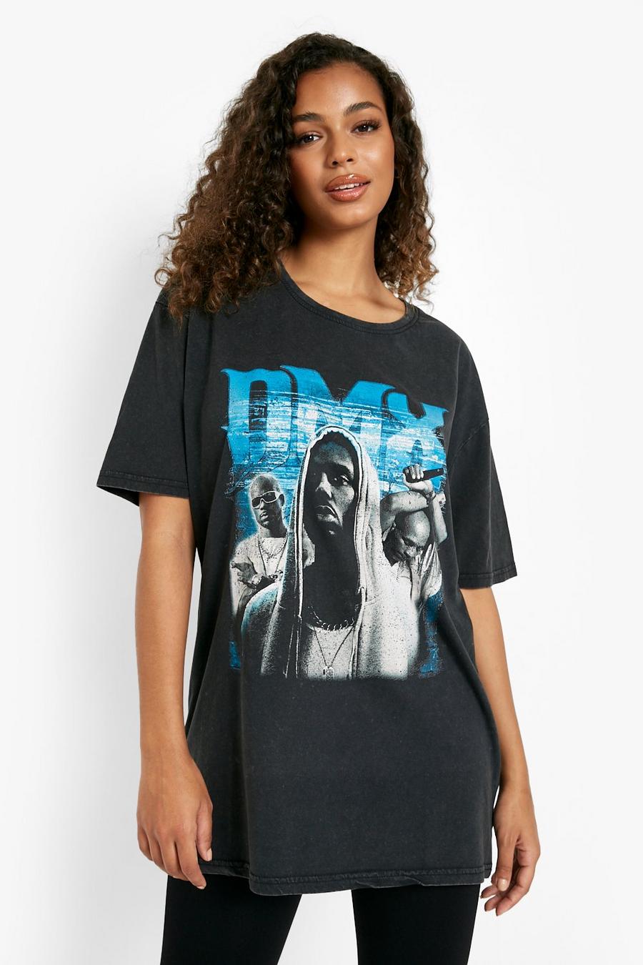 Black Dmx Acid Wash Oversized T-shirts image number 1