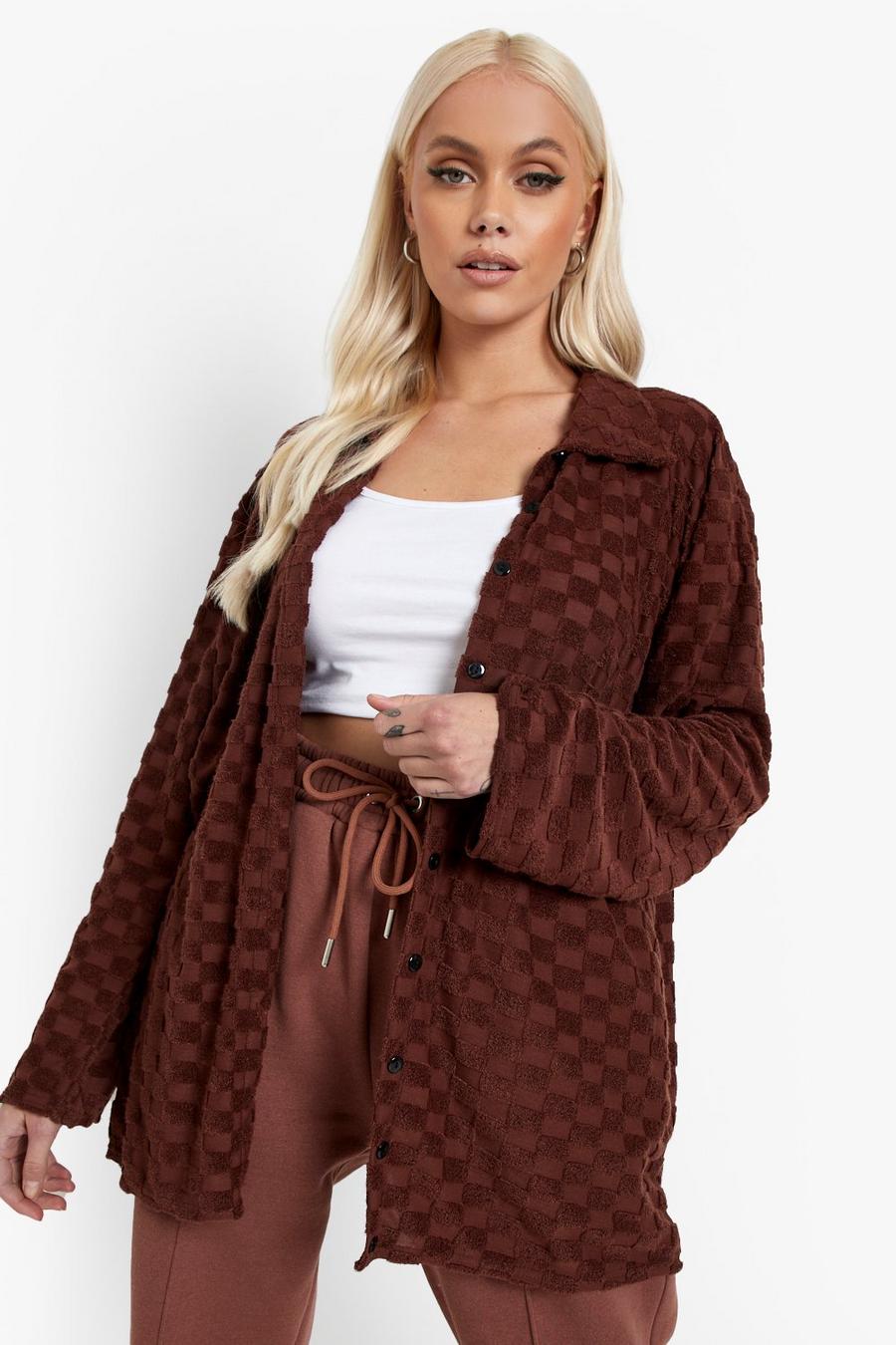 Choc brown Oversized Jacquard Towelling Shirt image number 1