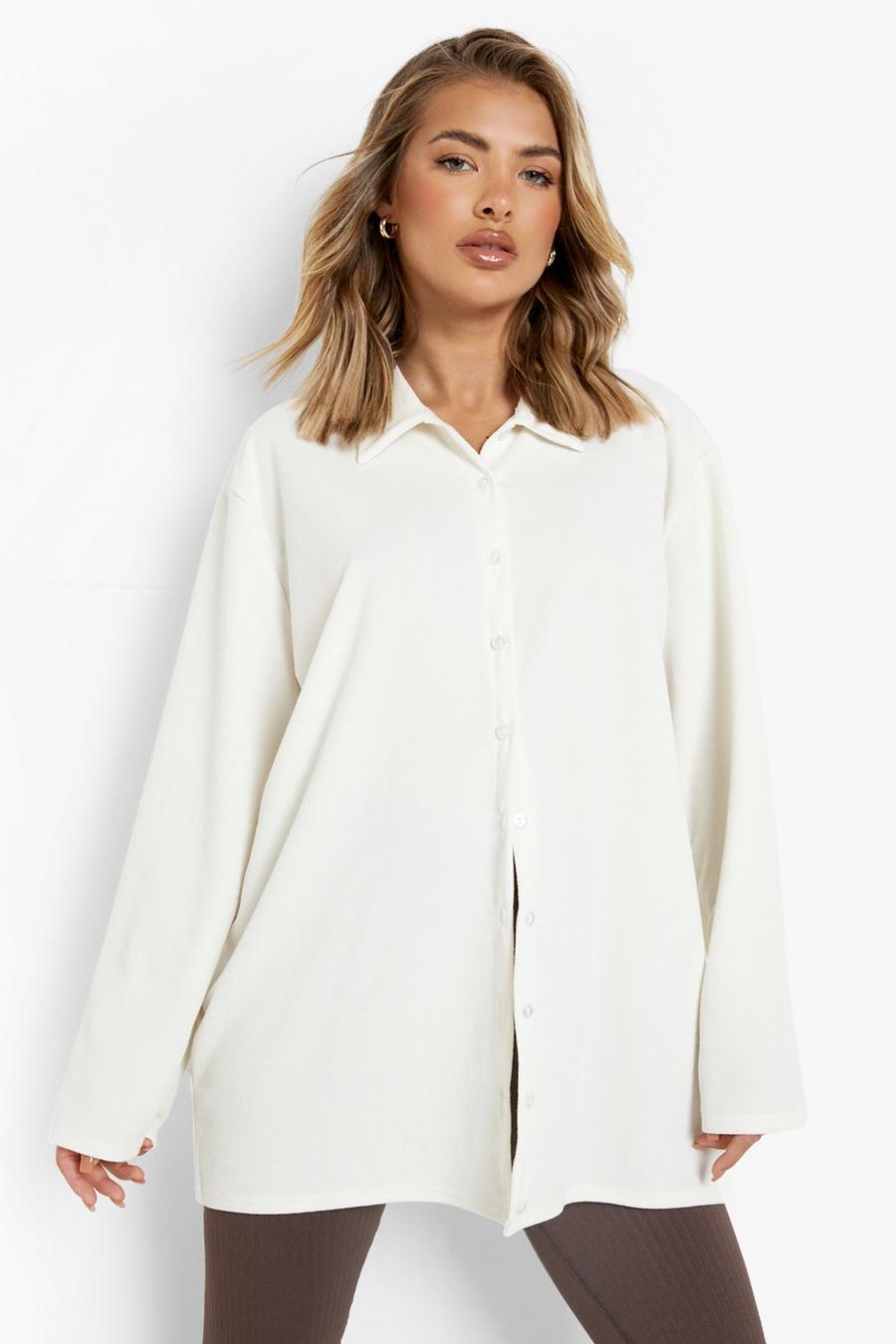 Ecru Oversized Rib Shirt image number 1