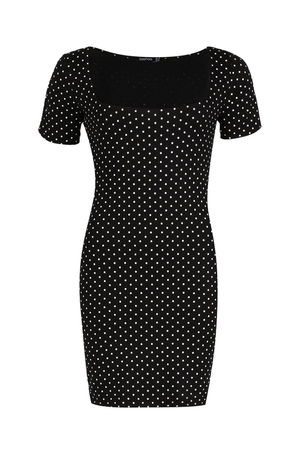 Square neck polka dot bodycon dress online