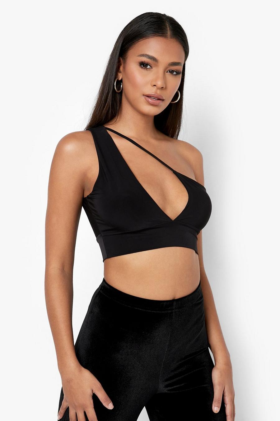 Black Double Layer Double Strap Crop Top image number 1