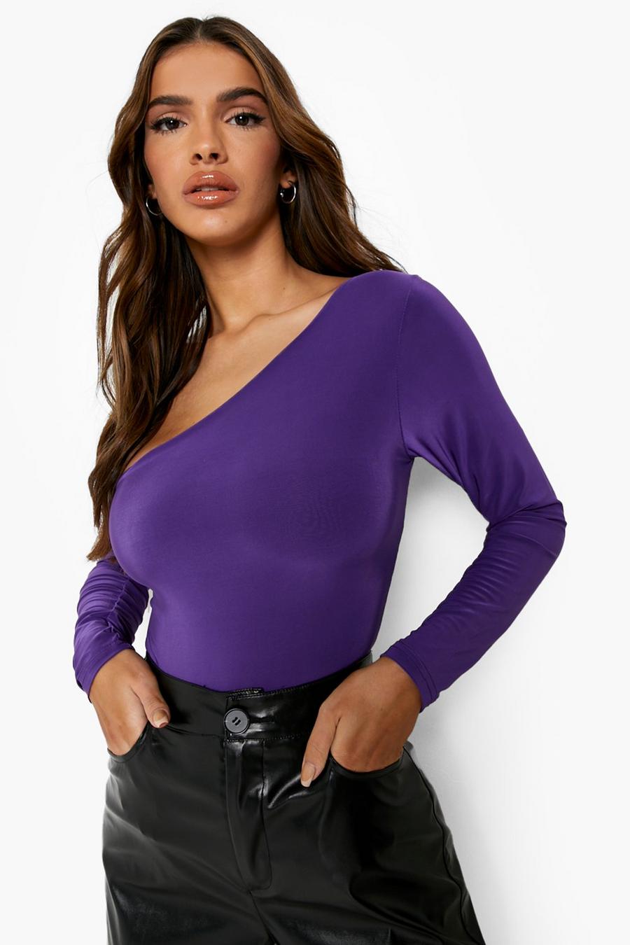 Purple Strakke Asymmetrische Bodysuit image number 1