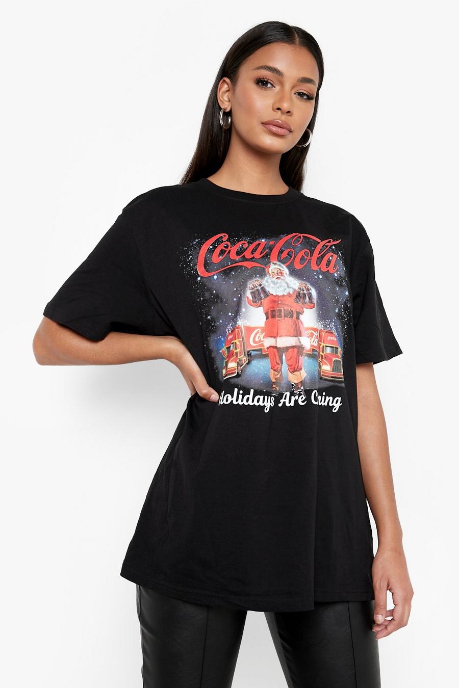 Black Christmas Coca-cola License Oversized T Shirt image number 1