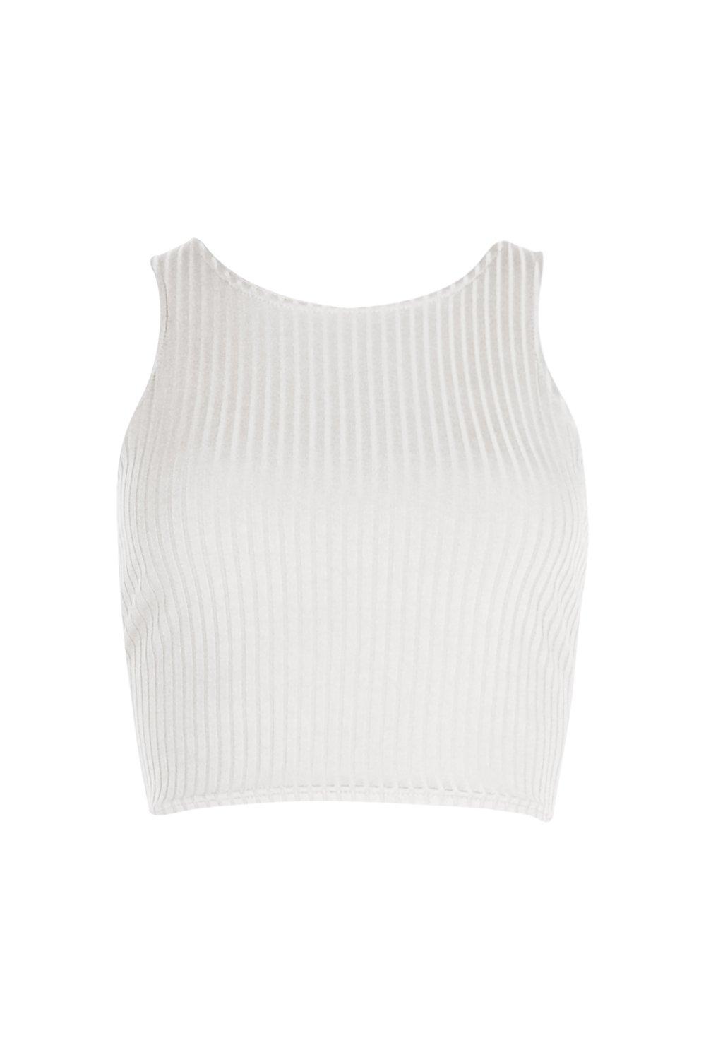 Women's Cream Rib Racer Neck Crop Top