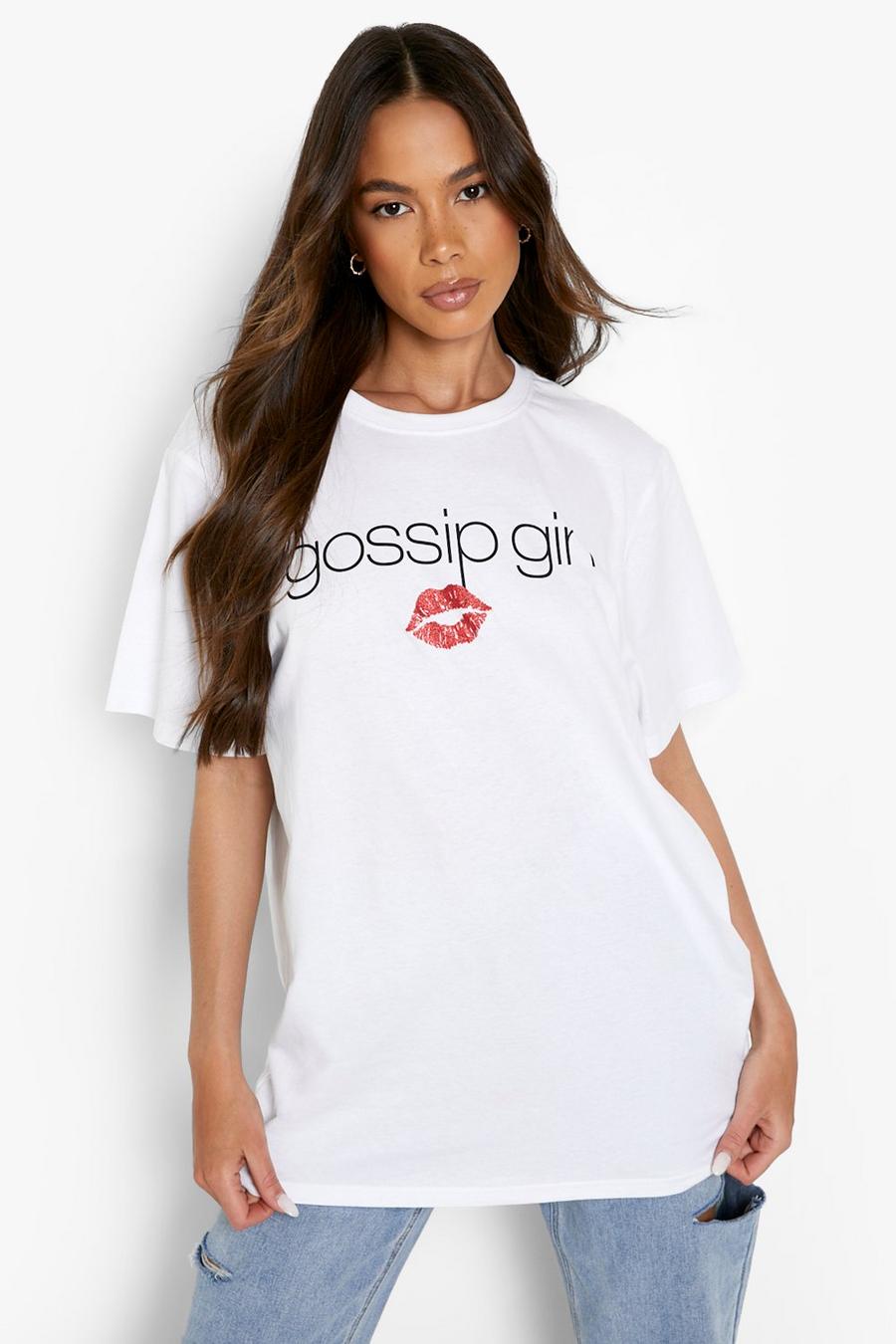 White Gossip Girl Glitter Lips Graphic T-Shirt image number 1