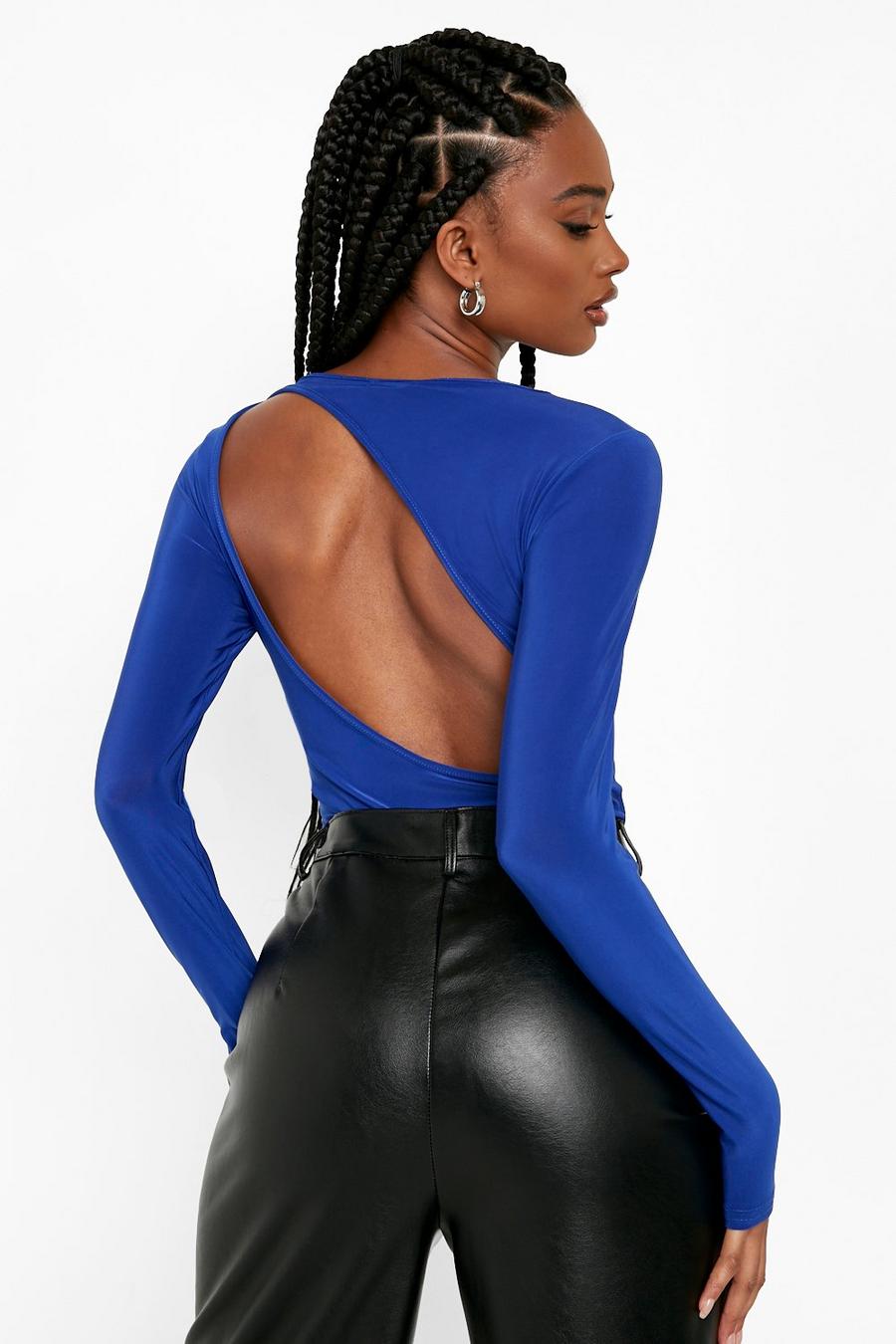 Cobalt blue Slinky Cut Out Long Sleeve Bodysuit