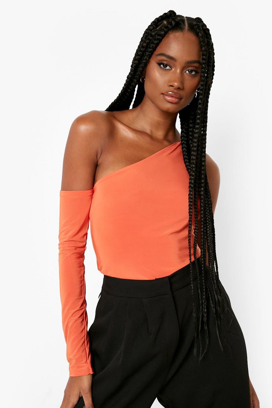 Orange Double Slinky Asymmetric Bodysuit