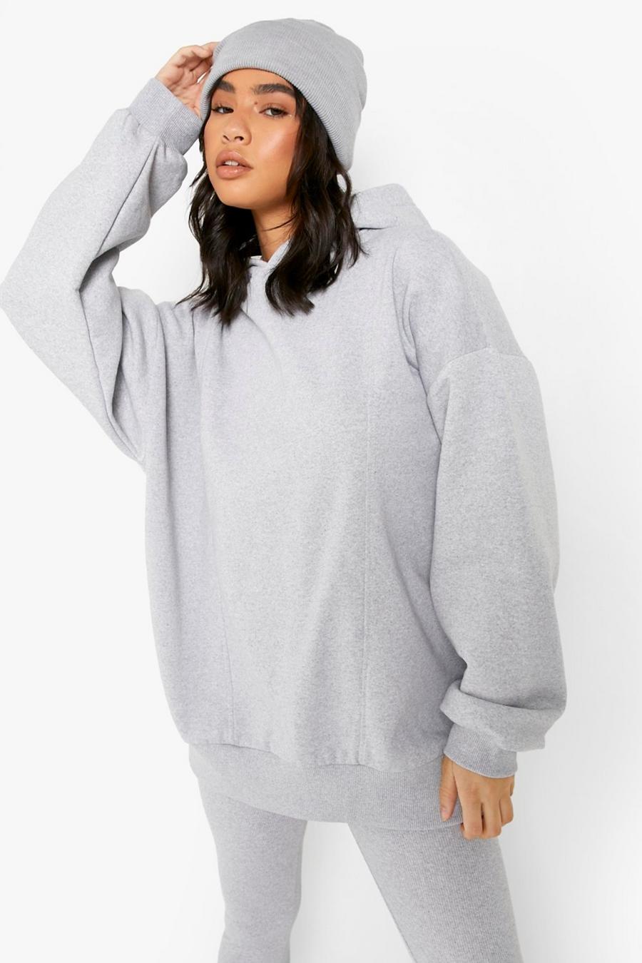 Ash grey Recycled Seam Detail Oversized Hoodie