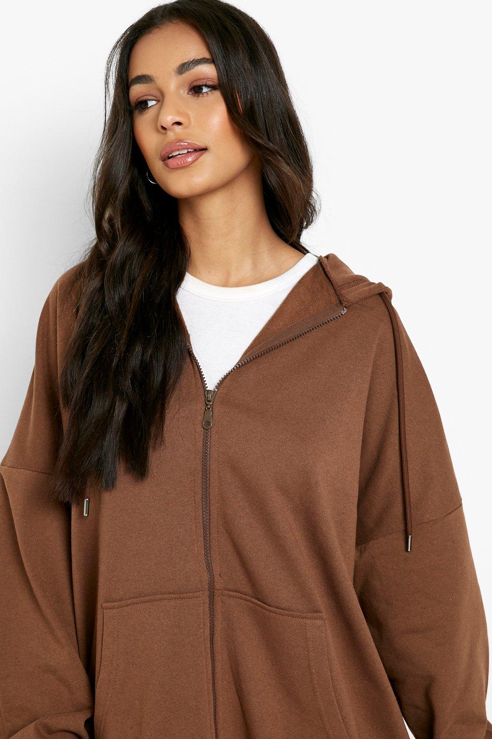Collusion Oversized Zip Through Hoodie With Embroidery in Brown
