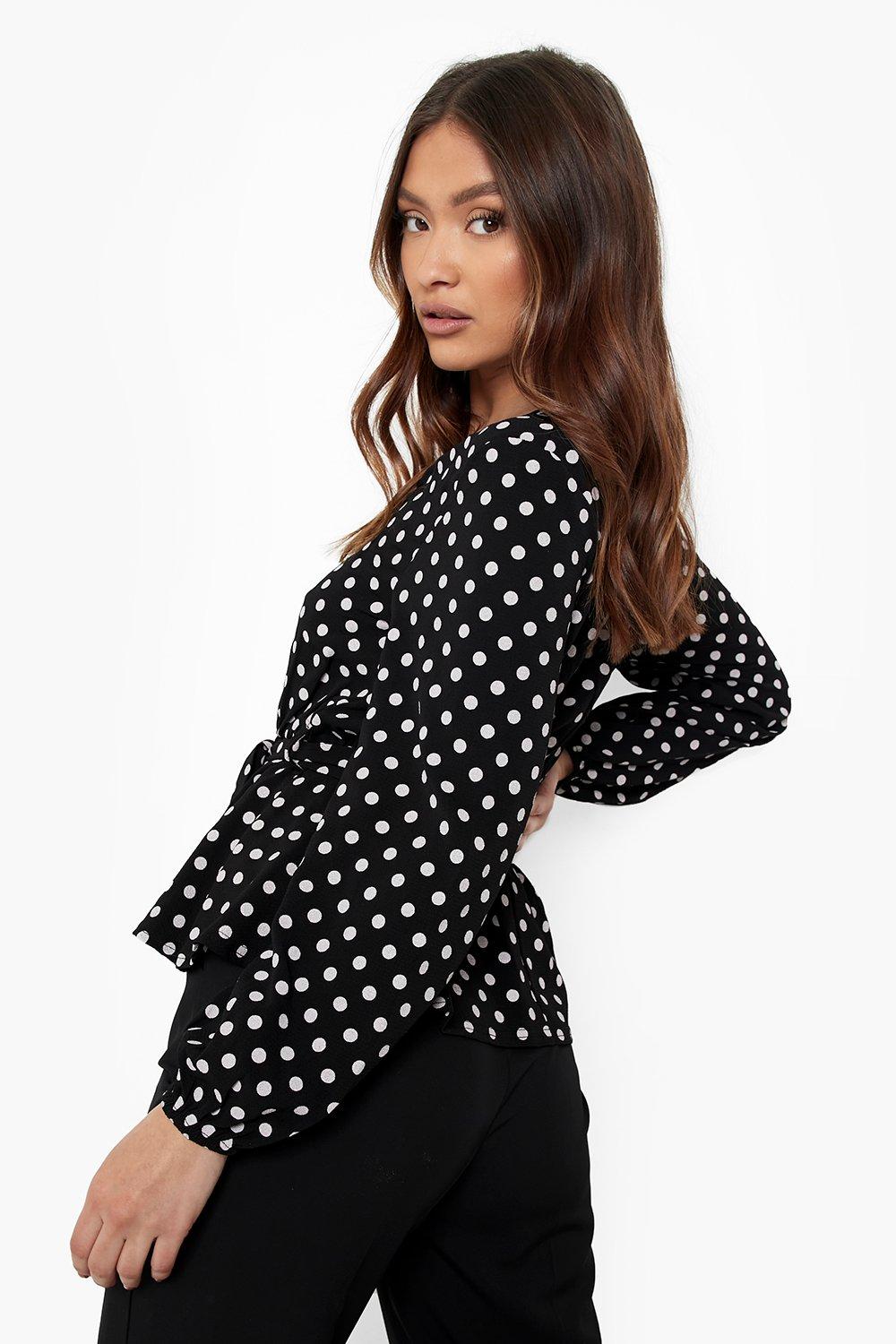 Polka dot tie blouse sales