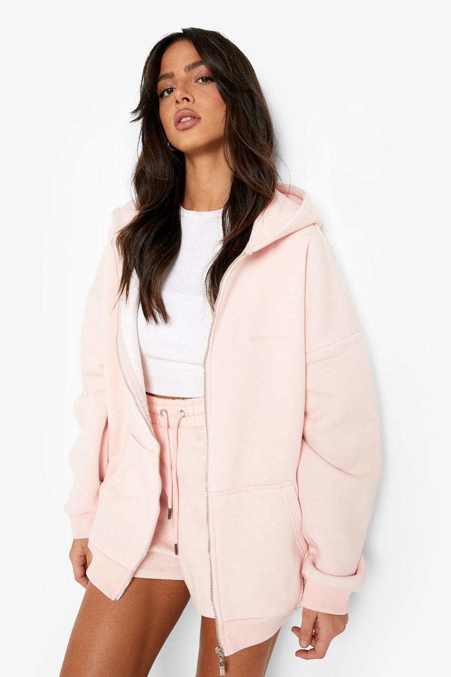 Pink Premium Oversized Zip Through Hoodie image number 1