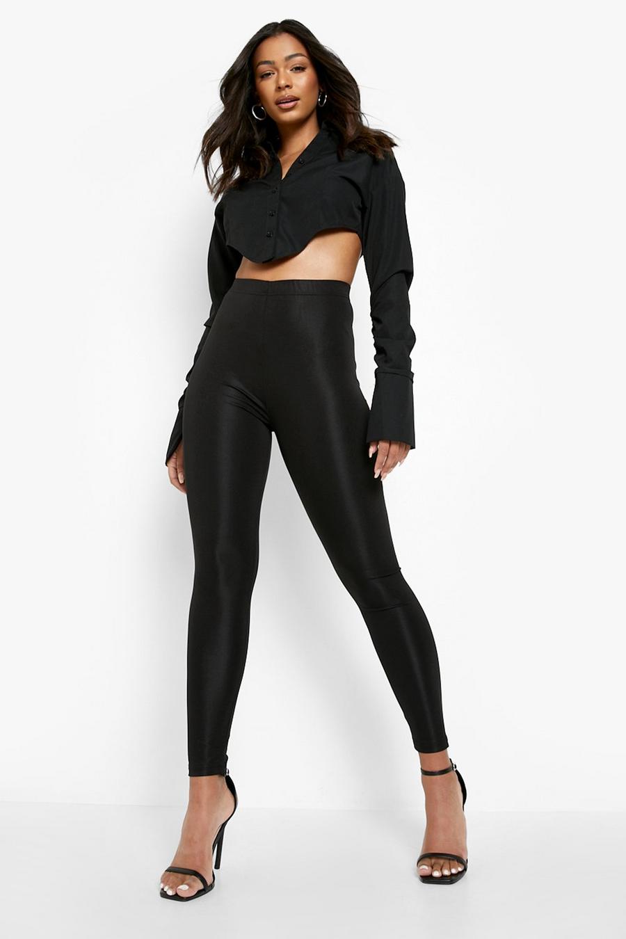 Only Tall shiny disco leggings in black
