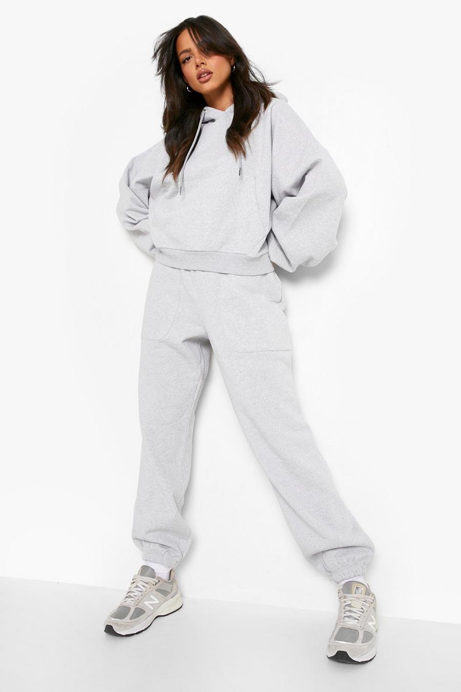 Ash grey Recycled Balloon Sleeve Hooded Tracksuit