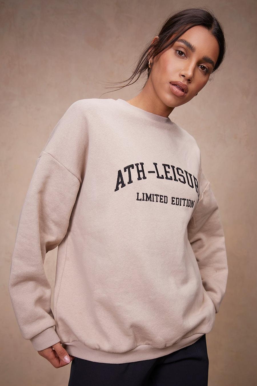 Taupe Embroidered Slogan Sweat image number 1