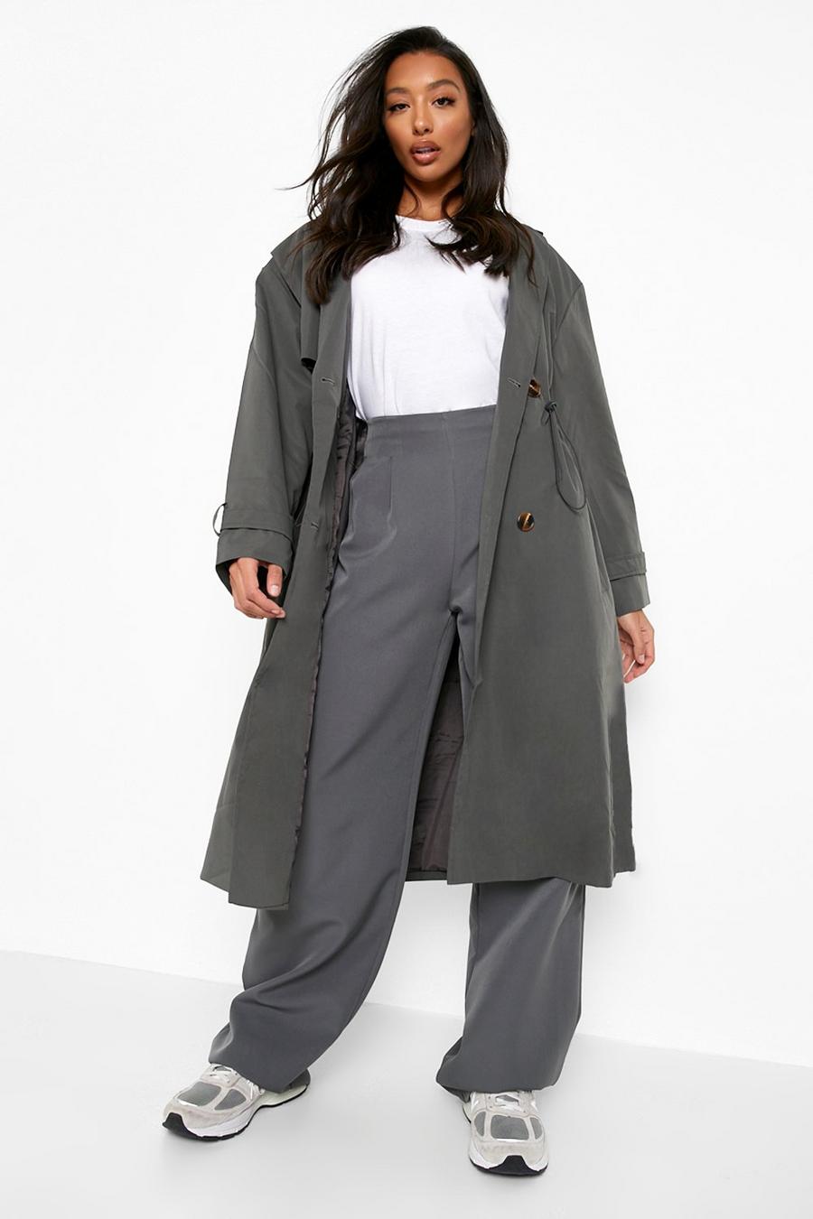 Charcoal Synch Waist Hooded Trench Coat image number 1