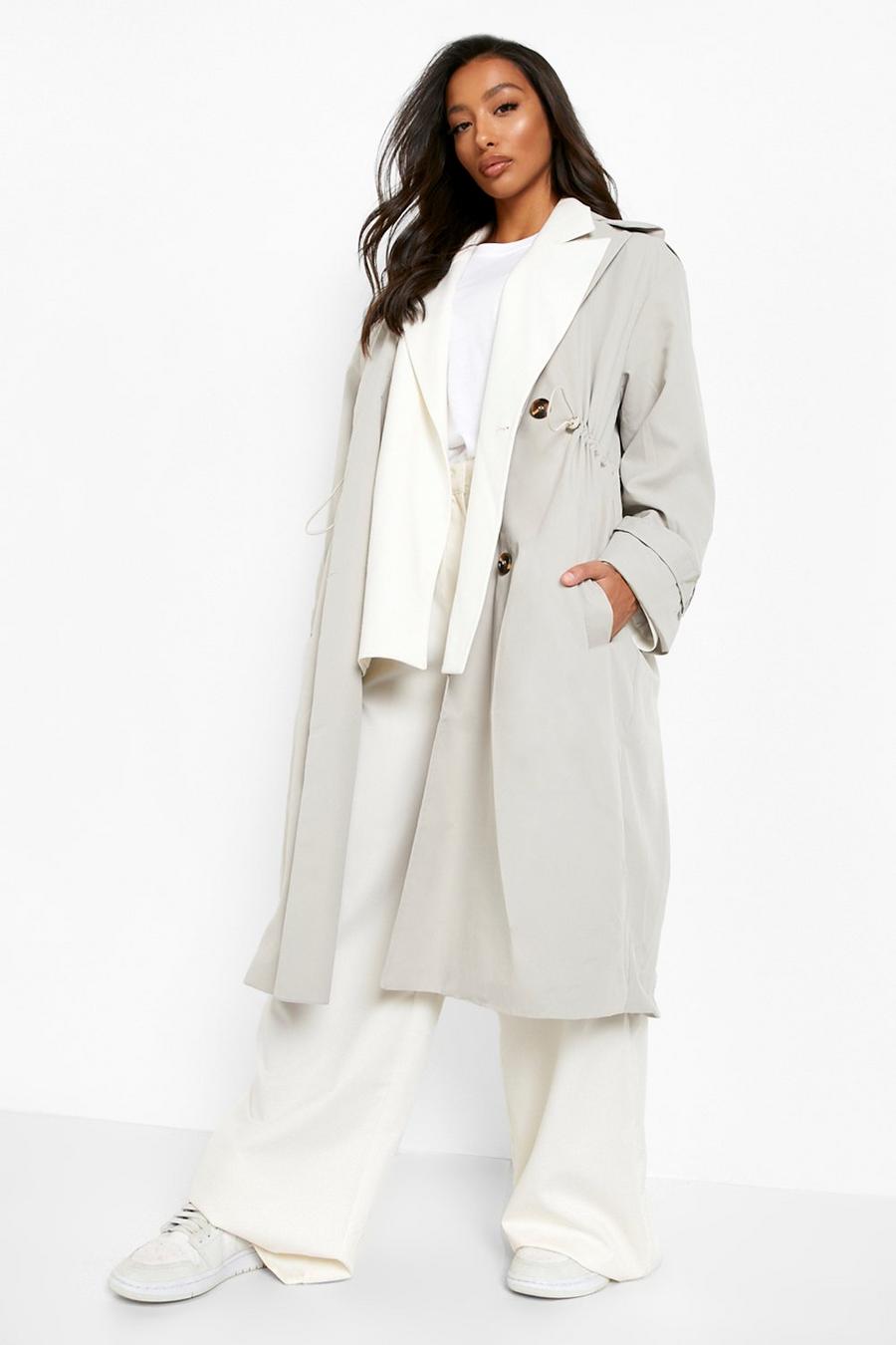Stone beige Synch Taille Met Capuchon Trenchcoat image number 1
