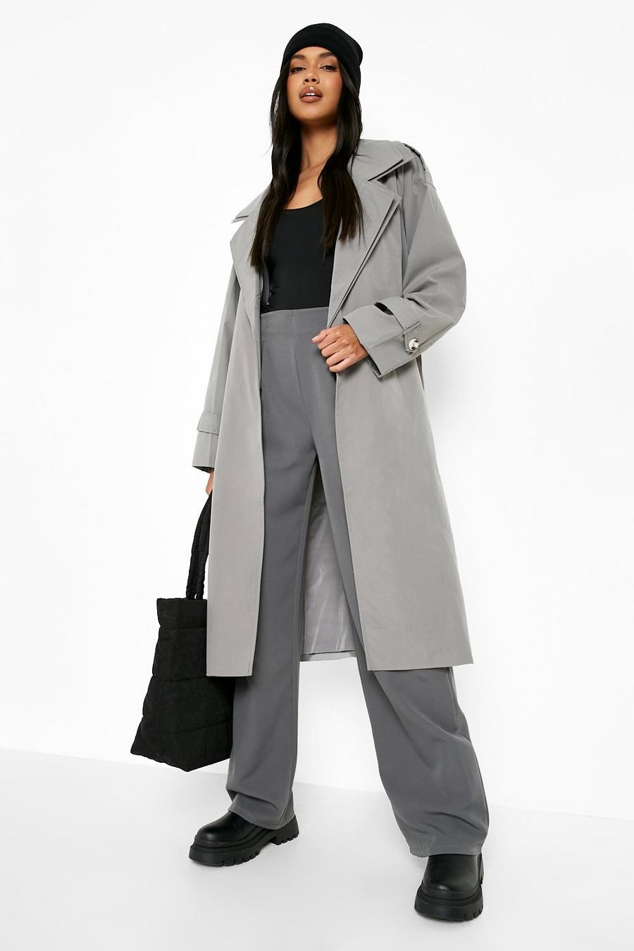 Grey Double Collar Trench Coat image number 1