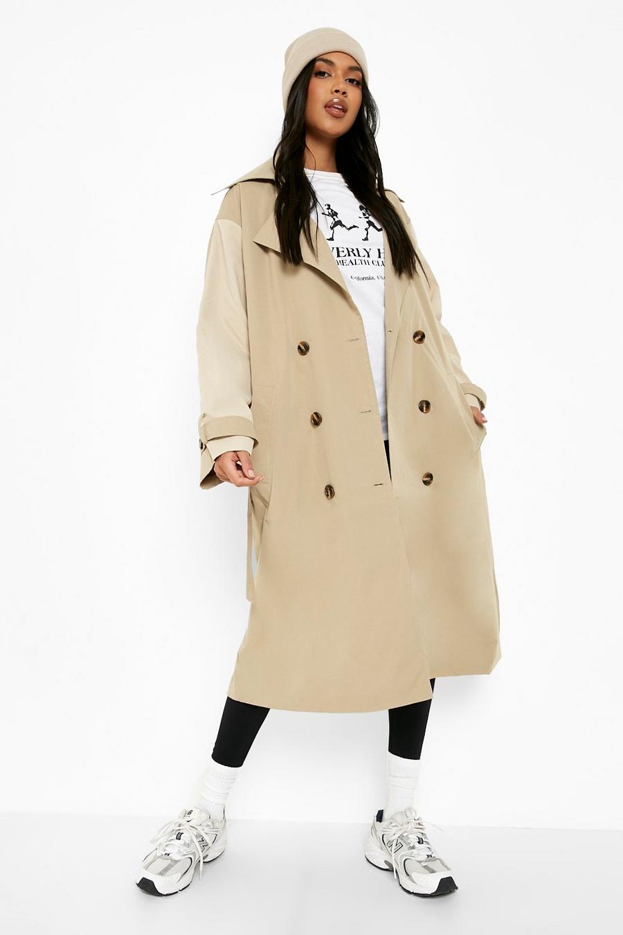 Stone Contrast Panel Belted Trench Coat image number 1
