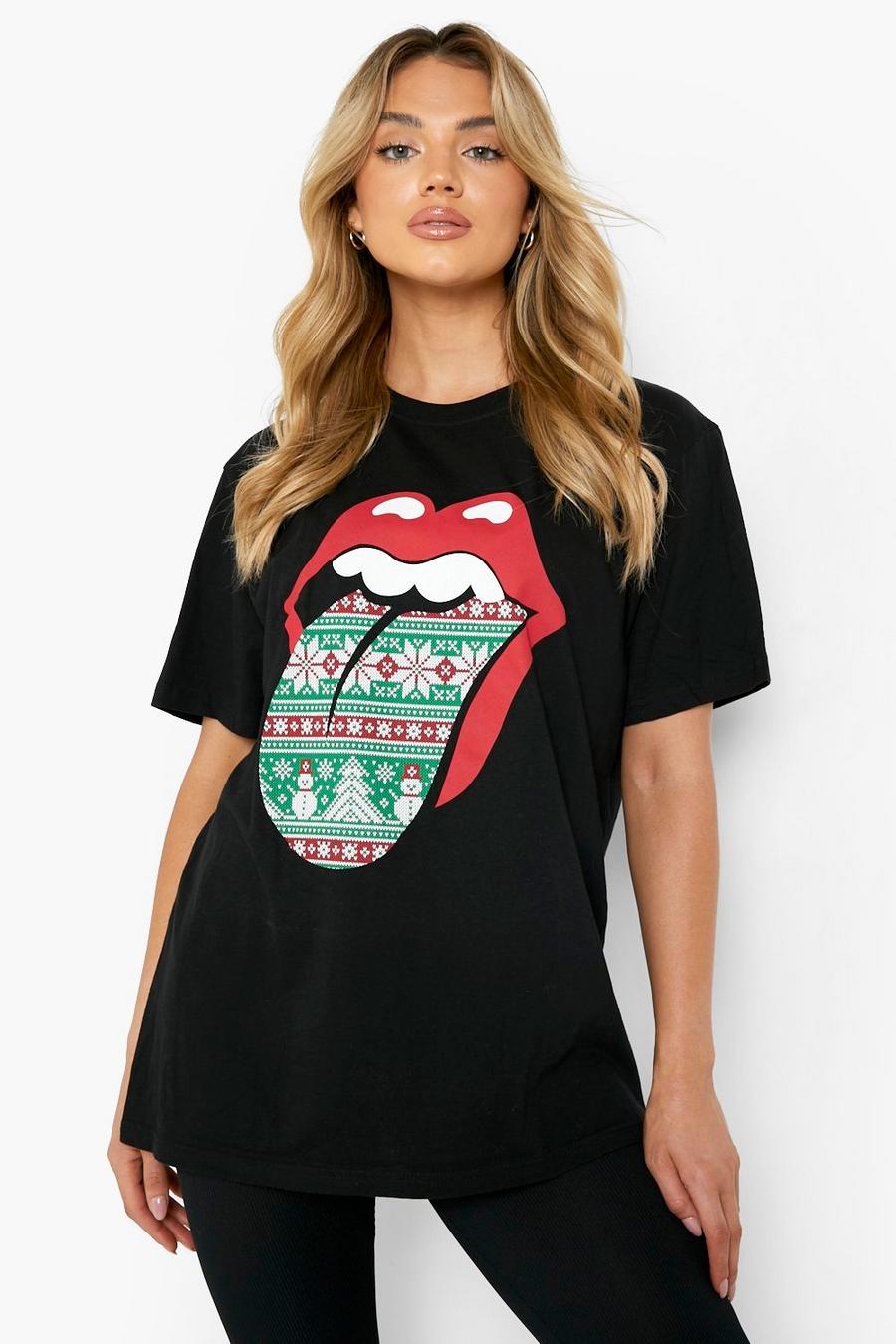 Oversize T-Shirt mit lizenziertem Weihnachts Rolling Stones Print, Black image number 1