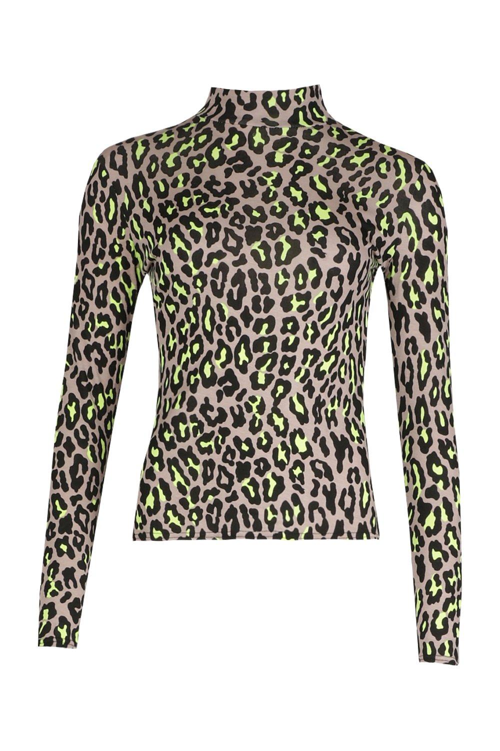 Leopard Femme Col Roulé Manches Longues Imprimé Fête Streetwear Blouses & Chemises 