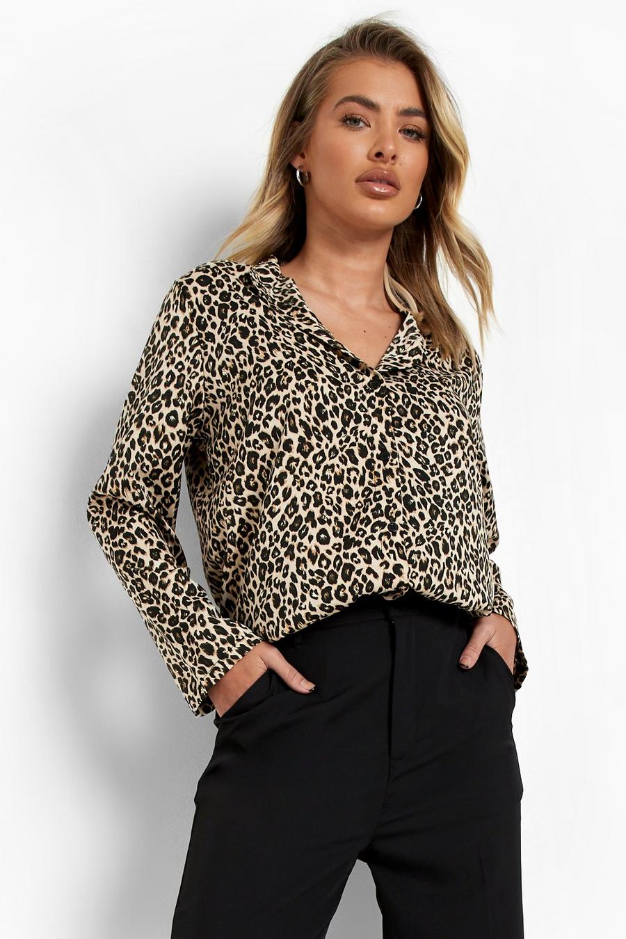 Black Oversize skjorta med leopardmönster image number 1