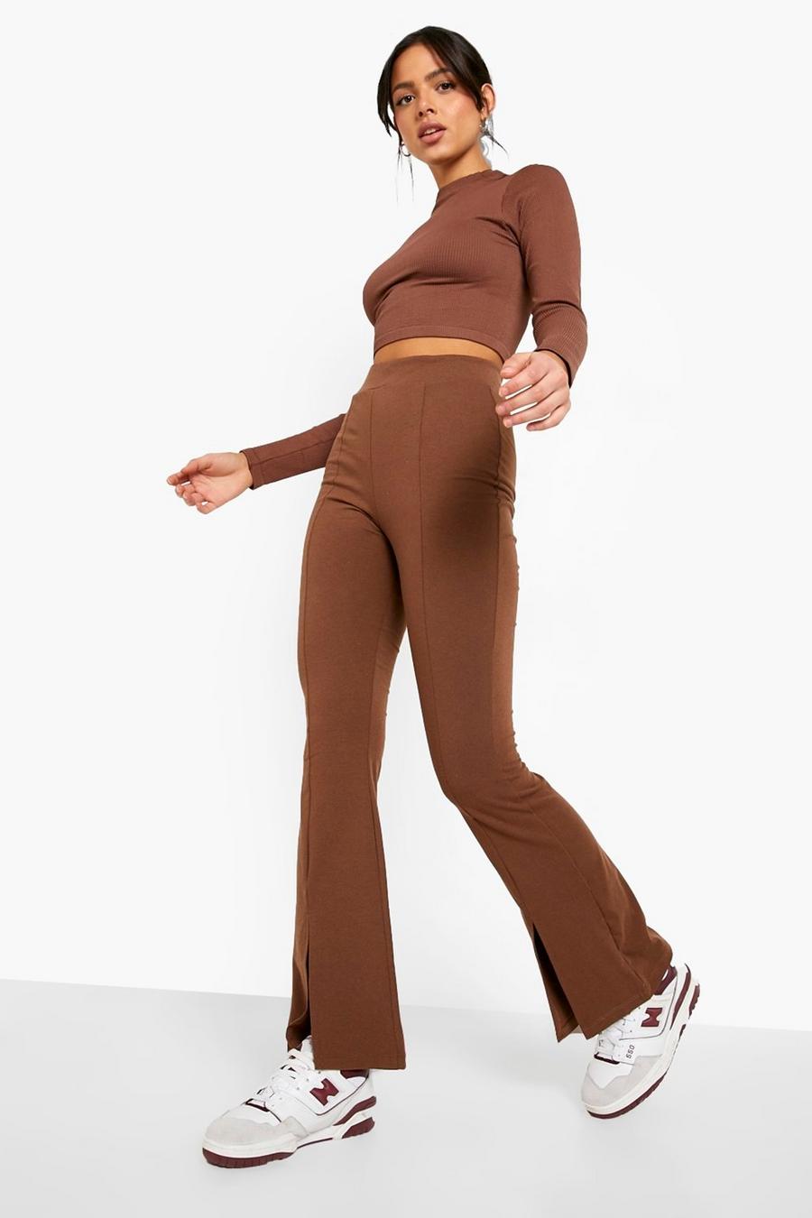 Choc brown Cotton Elastane Kickflare Trousers image number 1