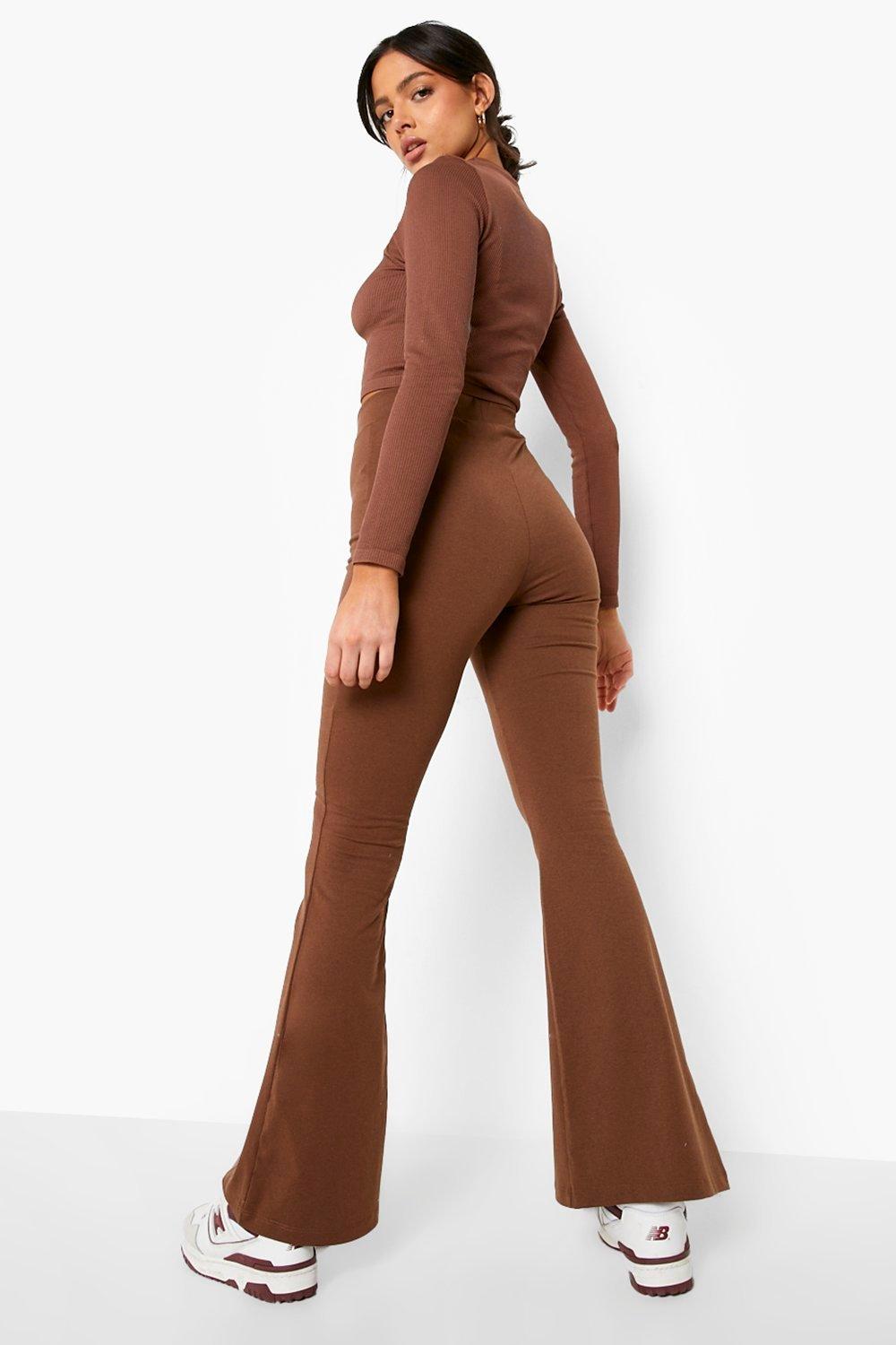 Plus Basic Ribbed High Waisted Flare Trousers