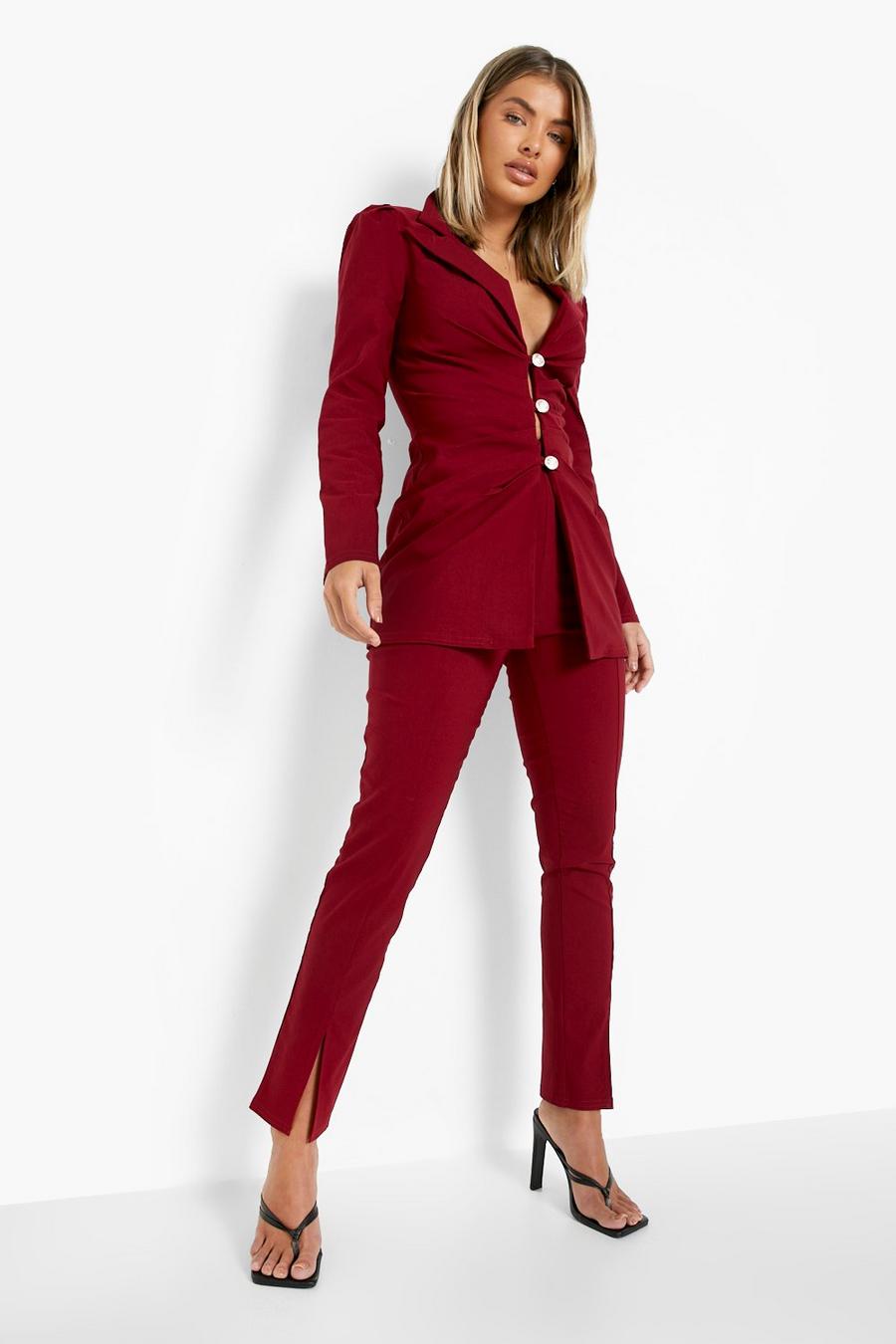 Berry Super Stretch Split Front Slim Fit Trousers image number 1