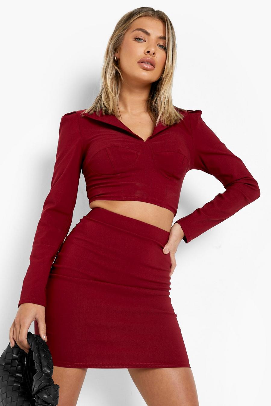 Berry red Super Stretch Mini Skirt image number 1