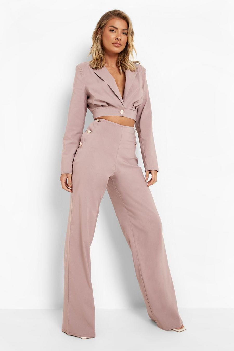 Rose Super Stretch Button Detail Wide Leg Trousers image number 1