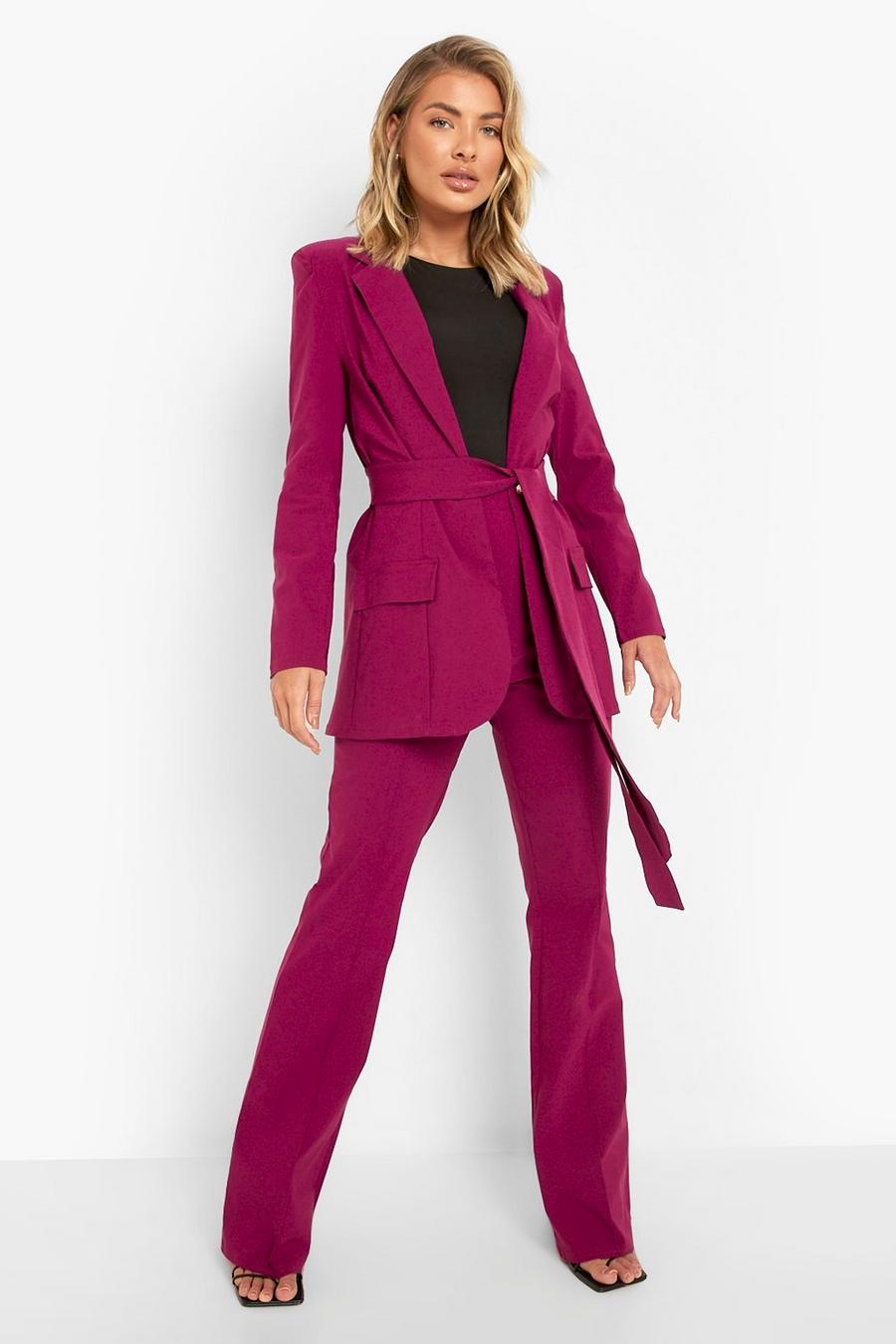 Magenta Super Stretch Seam Front Fit & Flare Trousers image number 1