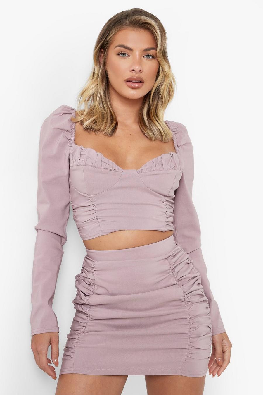 Rose Sweetheart Puff Sleeve Crop & Ruched Skirt image number 1