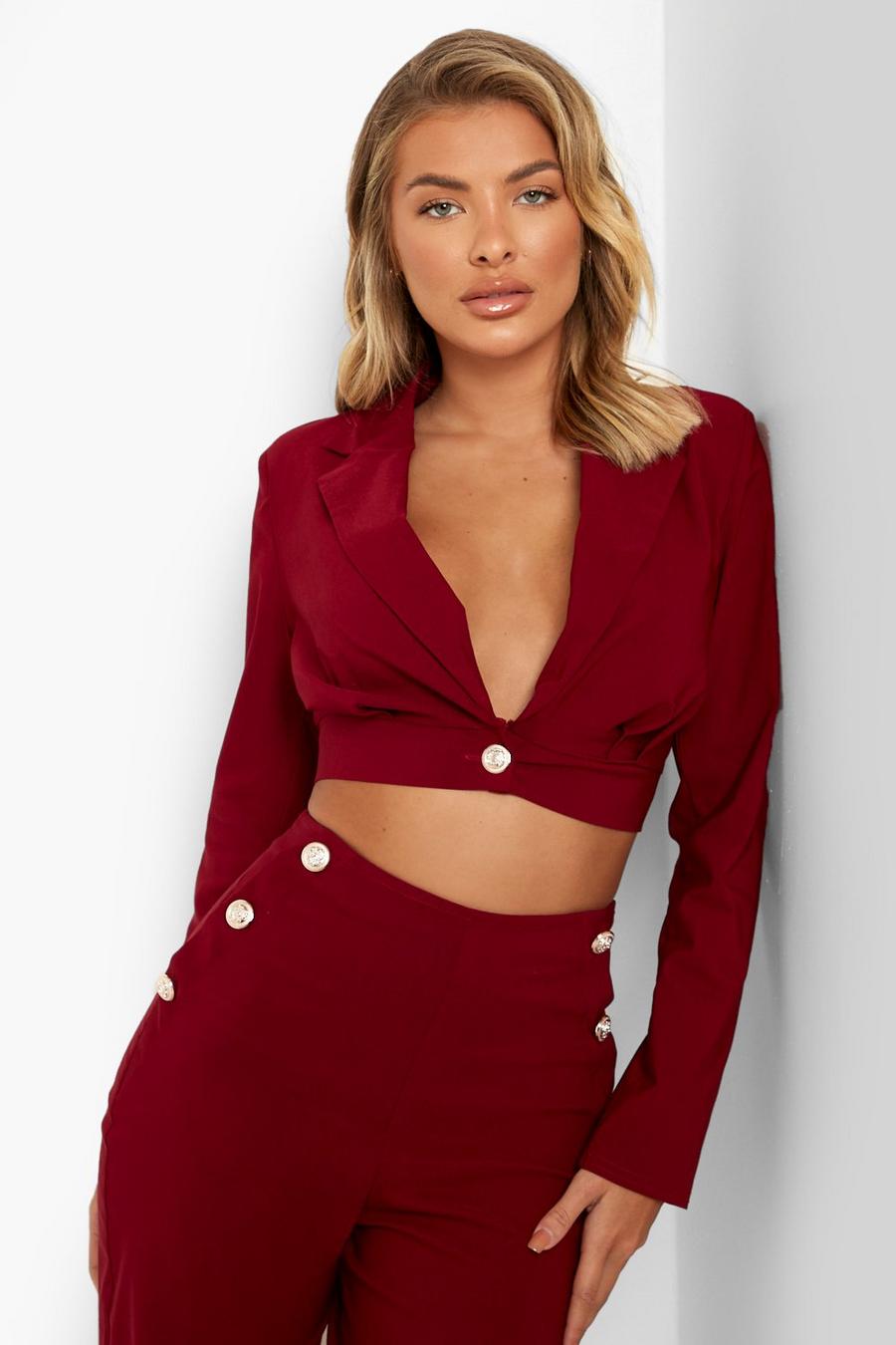 Berry Pleat Detail Cropped Tailored Blazer image number 1