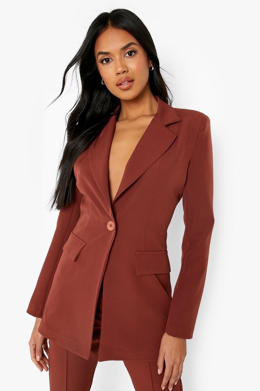 Chocolate Fitted Single Breasted Tailored Blazer image number 1