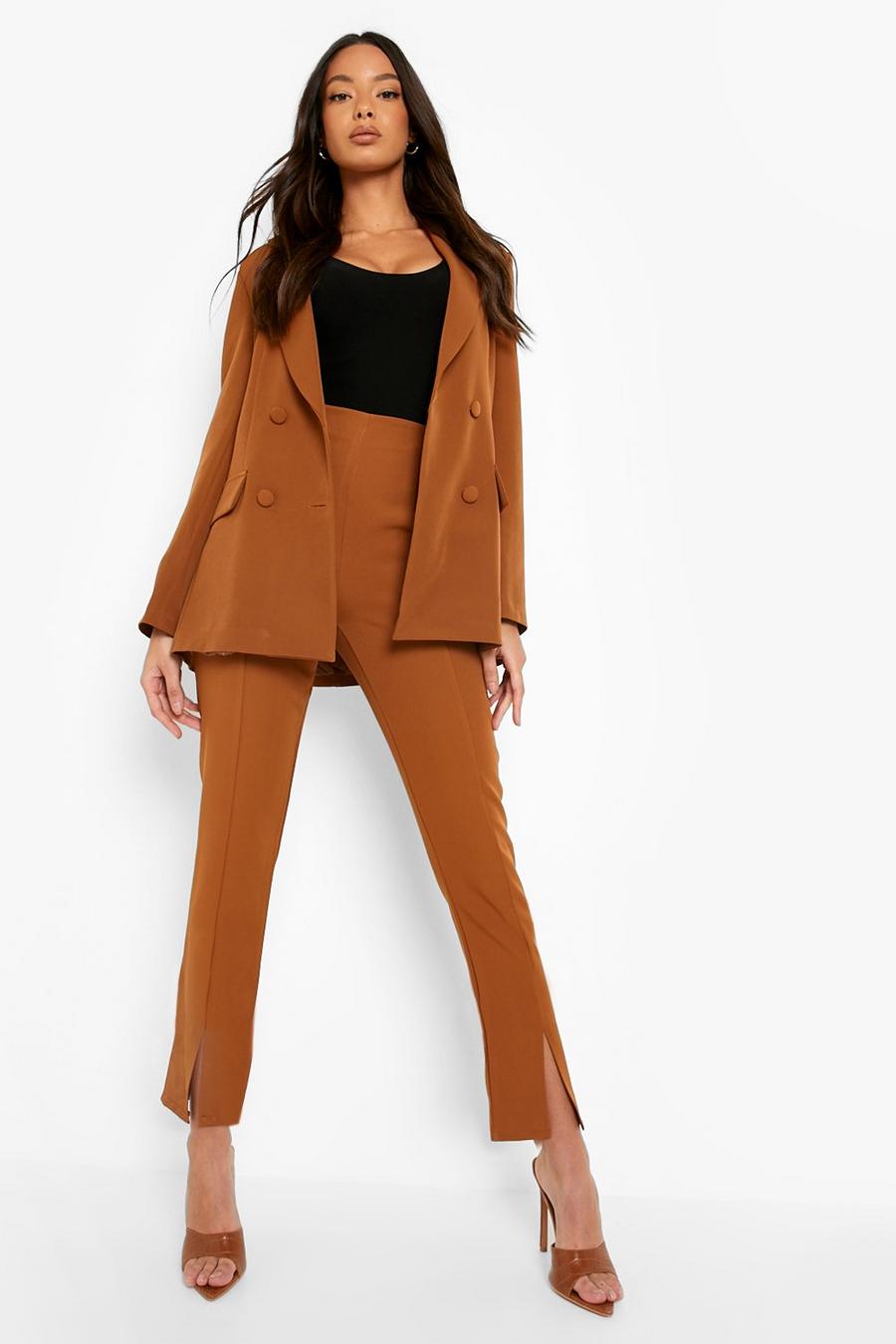 Caramel Split Front Tailored Trousers image number 1
