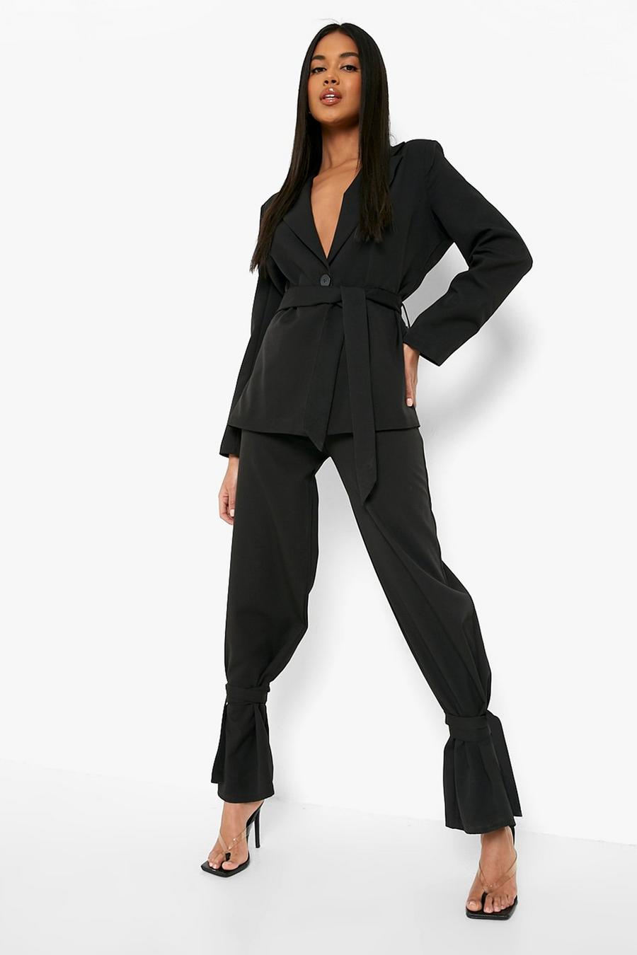 Black Tie Ankle Relaxed Fit Tailored Trousers image number 1