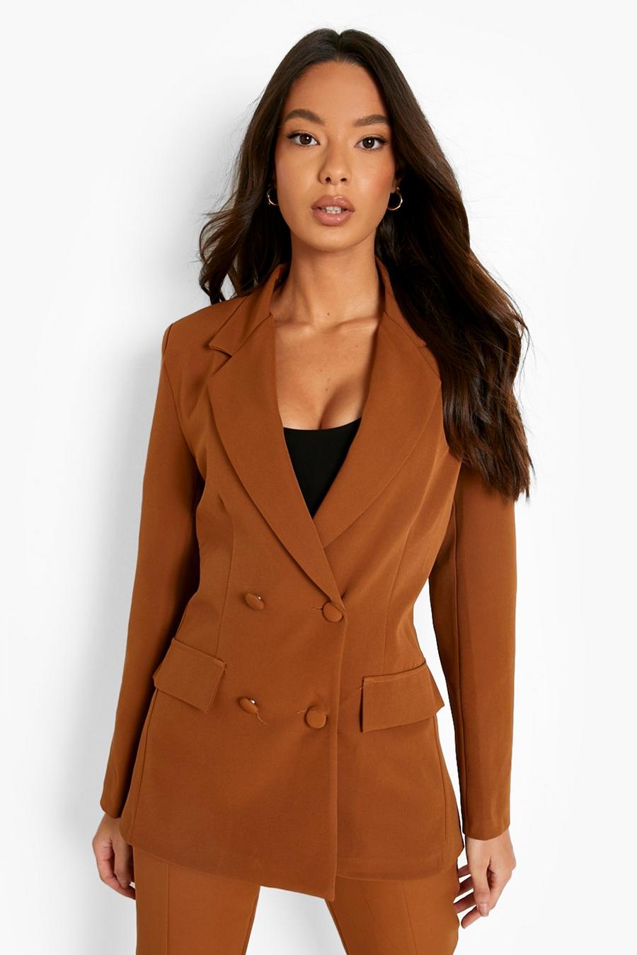 Caramel Double Breasted Tailored Blazer image number 1